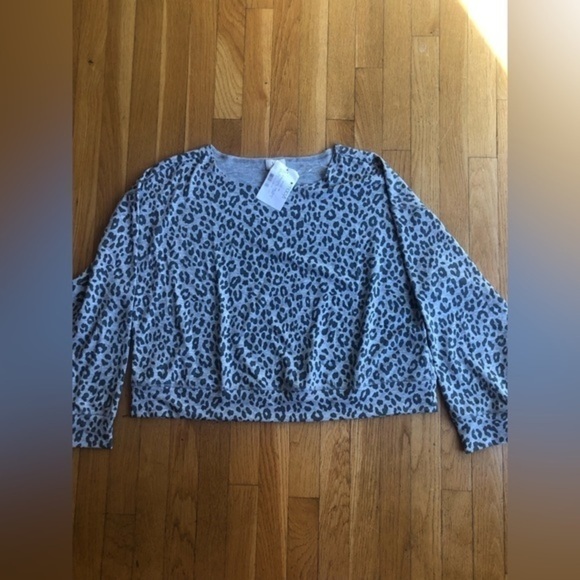 Jenni off the shoulder thin loose fit sweatshirt light gray leopard size M - Picture 1 of 2